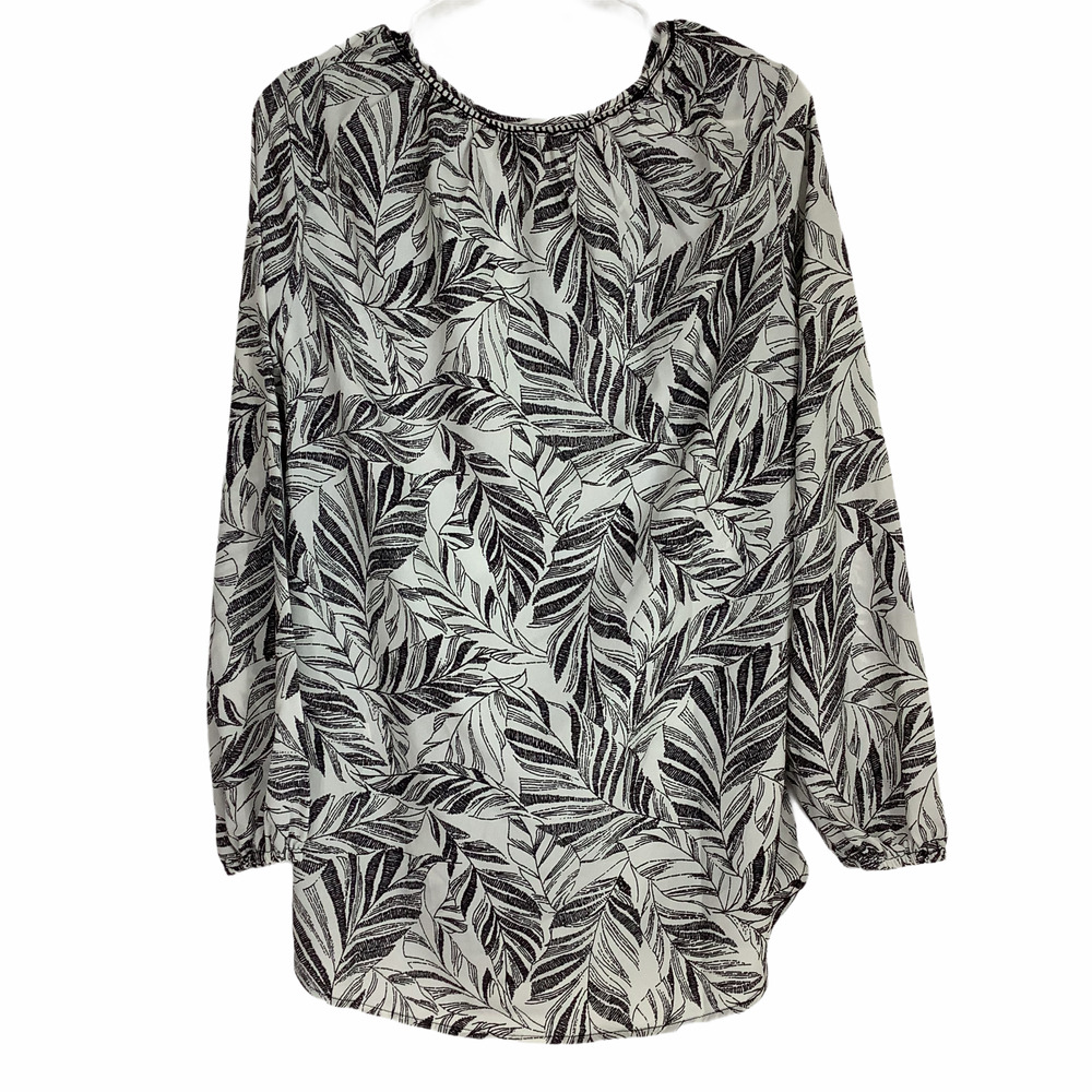 Sonja Betro Black & White Tassel Tie Leaf Blouse M - Picture 8 of 9